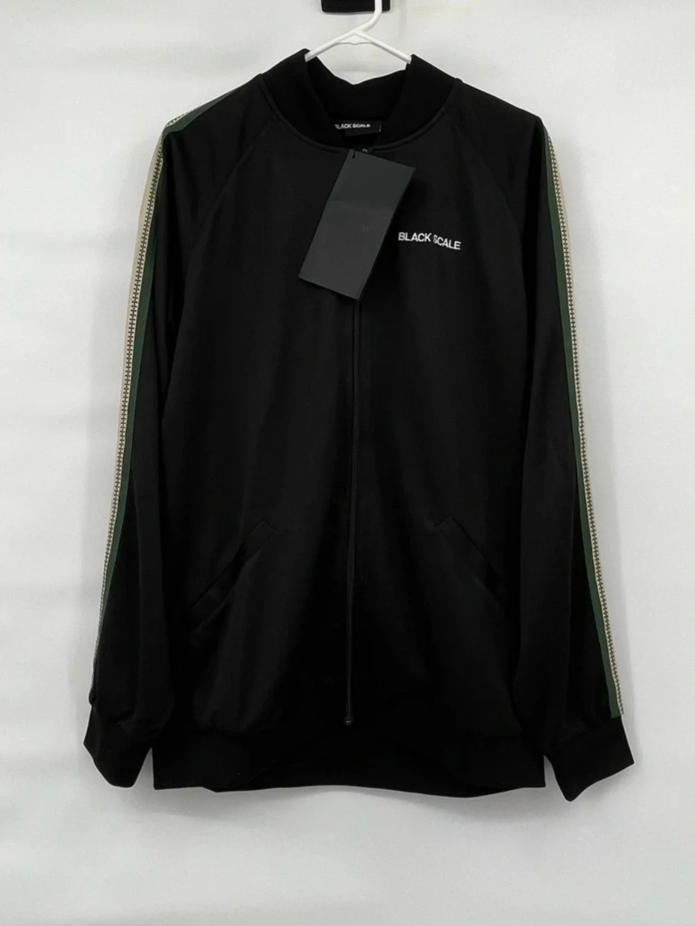 Black Scale NWT Phoeben black green cream stripe button up bomber track jacket